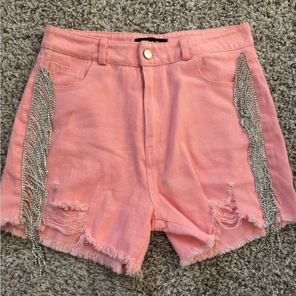 Dry Goods Pink Jean Shorts with Silver Details